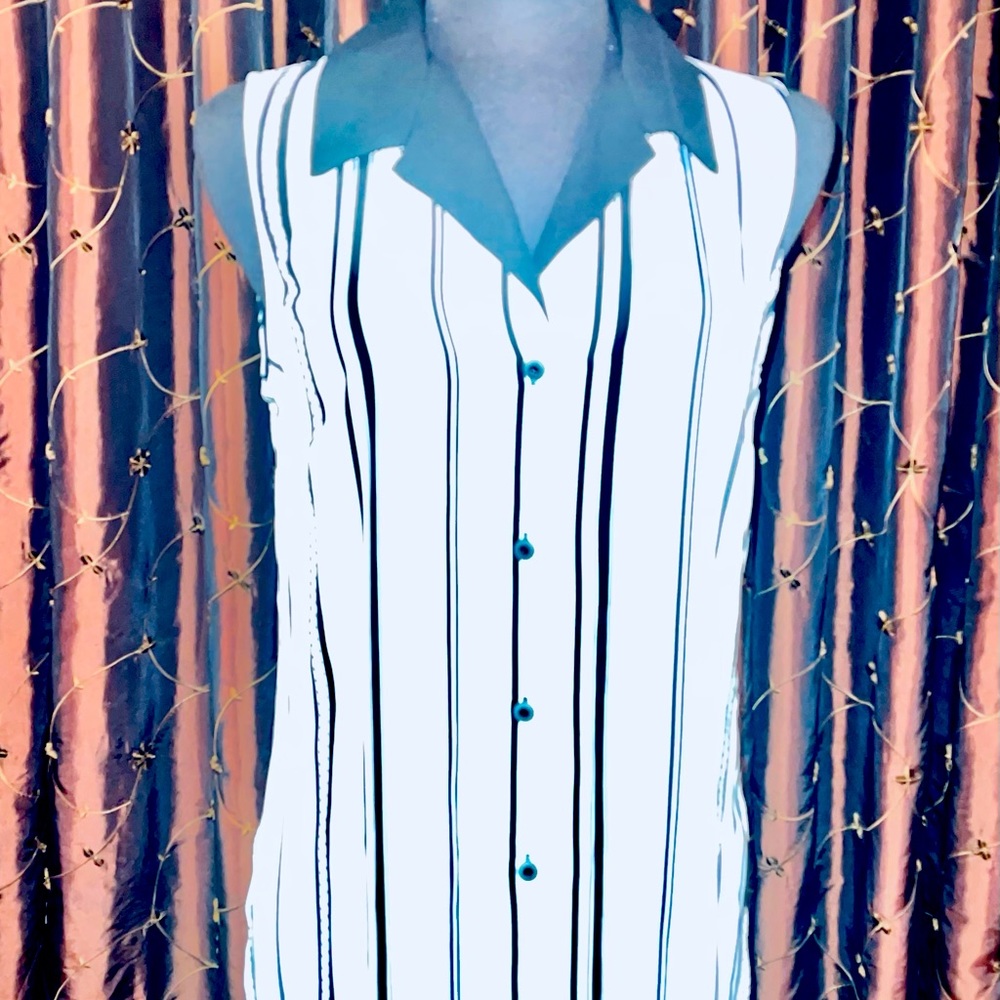 New with Tag Michael Tyler Women Black & White Strip Drs/Shirt Casual Drs Sz PS